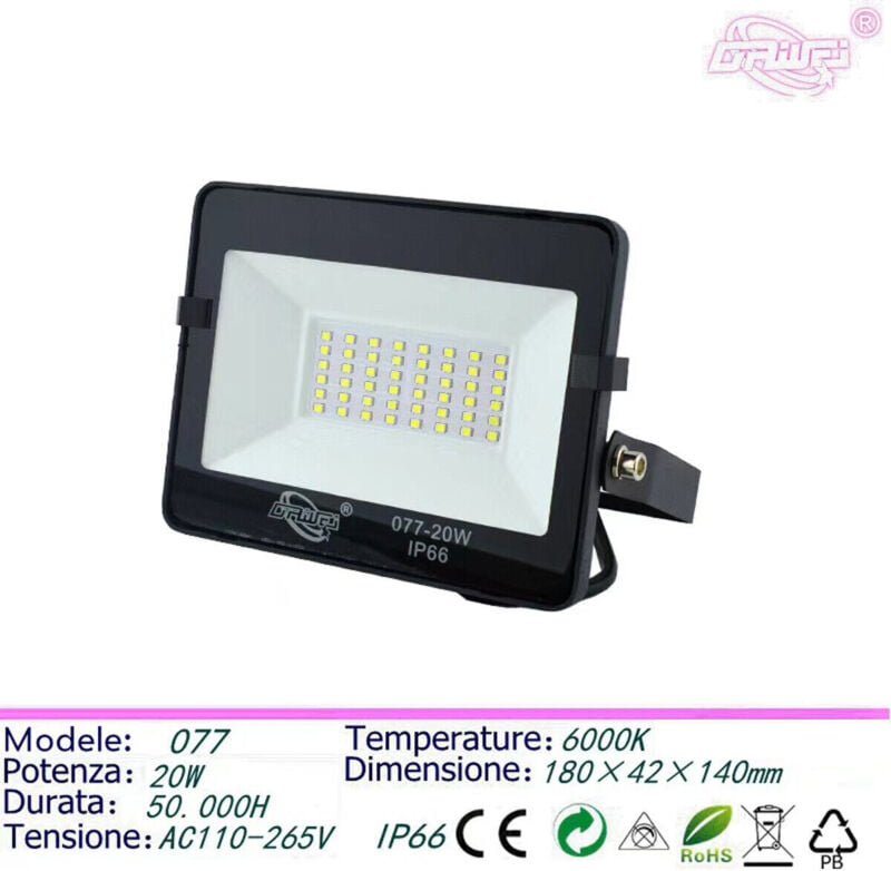 20w6000kkaltweißschlankschwarzoutdoorsmdledstrahlerip66