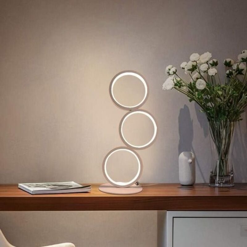 Led Tischlampe Touch-Dimmbar Modern Nachttischlampe Weißer Ring Warmweiß 3000K Aluminium mit Schalter/Steckdose für Schl...