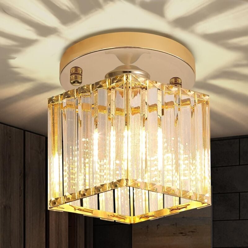 Quadratische LED-Deckenleuchte aus goldenem Kristall für Küche, Schlafzimmer, Flur, Eingangsbereich, dreifarbiges Licht,...
