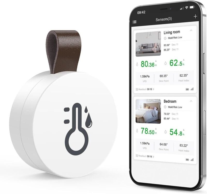 Bluetooth Thermometer Hygrometer, Temperatur Feuchtigkeitssensor mit Datenexportfunktion, Mini Innenthermometer mit iOS ...