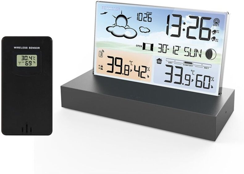 Kabellose Wetterstation für drinnen und draußen mit Außensensor, LED-Hintergrundbeleuchtung, Thermometer, Hygrometer, Ba...