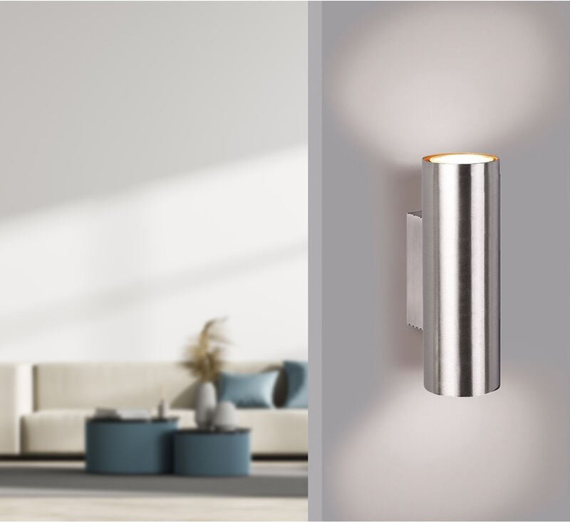 Meinewunschleuchte - Dimmbare led Up & Down Innenwandleuchte aus Silber mattem Metall, Höhe 18cm