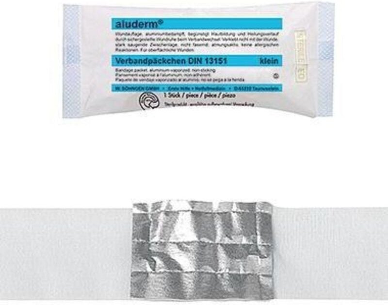 Verband ® 6 cm x 3 m (b x l) Maße Kompresse: 8 x 6 cm (b x l) Polyestervlies aluminiumbedampft