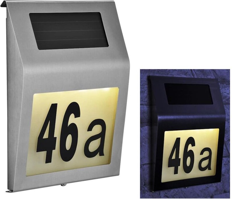 HI - Edelstahl Solar led Hausnummernleuchte 4 LEDs mit Zahlen + Buchstaben