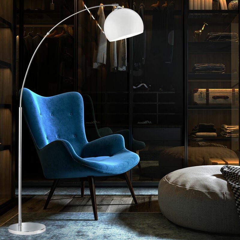 Bogenleuchte Leseleuchte Stehleuchte Wohnzimmerlampe Standleuchte, Metall Acryl Chrom weiß, 1x E27, h 180 cm