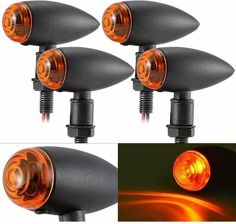 Set mit 4 universellen LED-Motorradleuchten im Bullet-Design, kleine Größe, geeignet als Blinker, Tagfahrlicht und Brems...