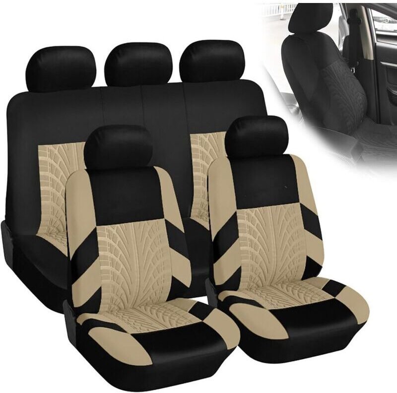 Housse Siege Voiture,9pcs Voiture Cuir Ensembles Housses SièGe, Housses De SièGe Universelles(Riz)