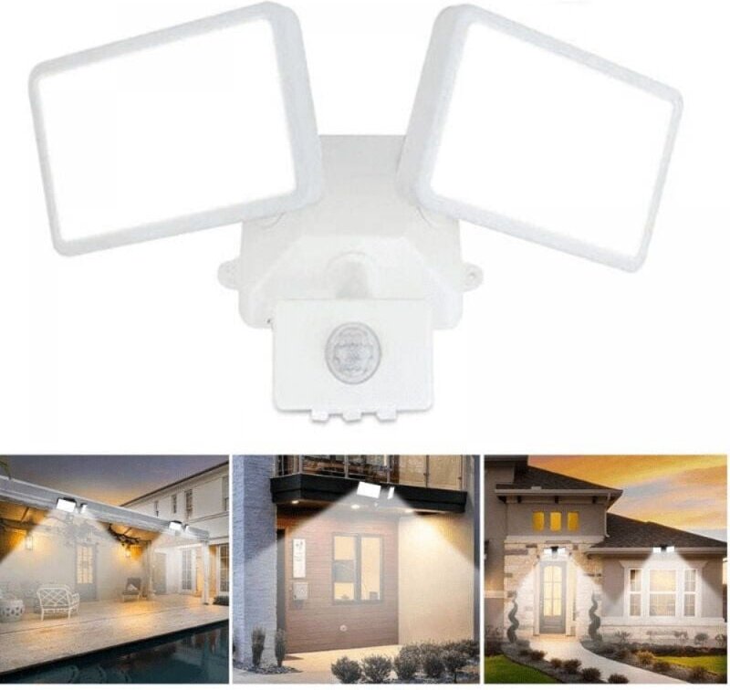 LED-Flutlicht mit einstellbarem Bewegungssensor, LED-Außenflutlicht mit Doppelkopf, wasserdicht IP65, Tageslichtweiß, fü...