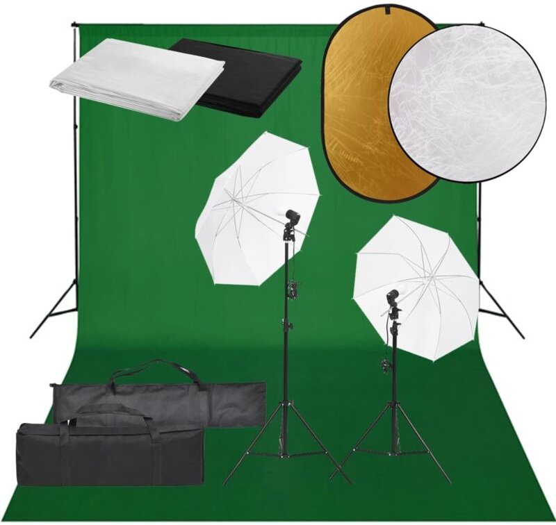 Fotostudio-Set mit Beleuchtung, Hintergrund und Reflektor vidaXL84416