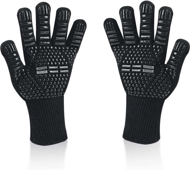 Universelle Grillhandschuhe, hitzebeständig bis 800 °C, rutschfest, flammhemmend, aus Silikon, mit Unterarmschutz, für G...
