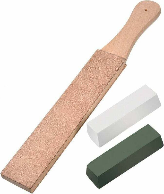 Leder-Streichriemen-Set, doppelseitiger Leder-Paddel-Streichriemen-Blockierblock mit weiß-grünen Poliermitteln (große Gr...