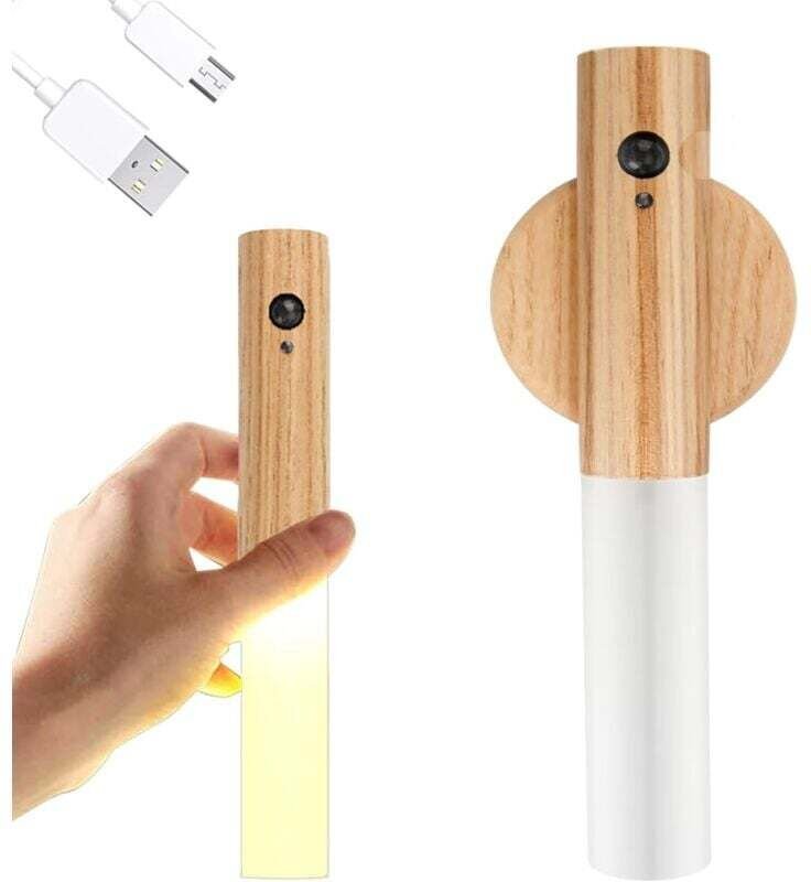 Wandleuchte aus Holz, Nachtlicht mit Bewegungsmelder, kabellose, wiederaufladbare, magnetische, batteriebetriebene Wandl...
