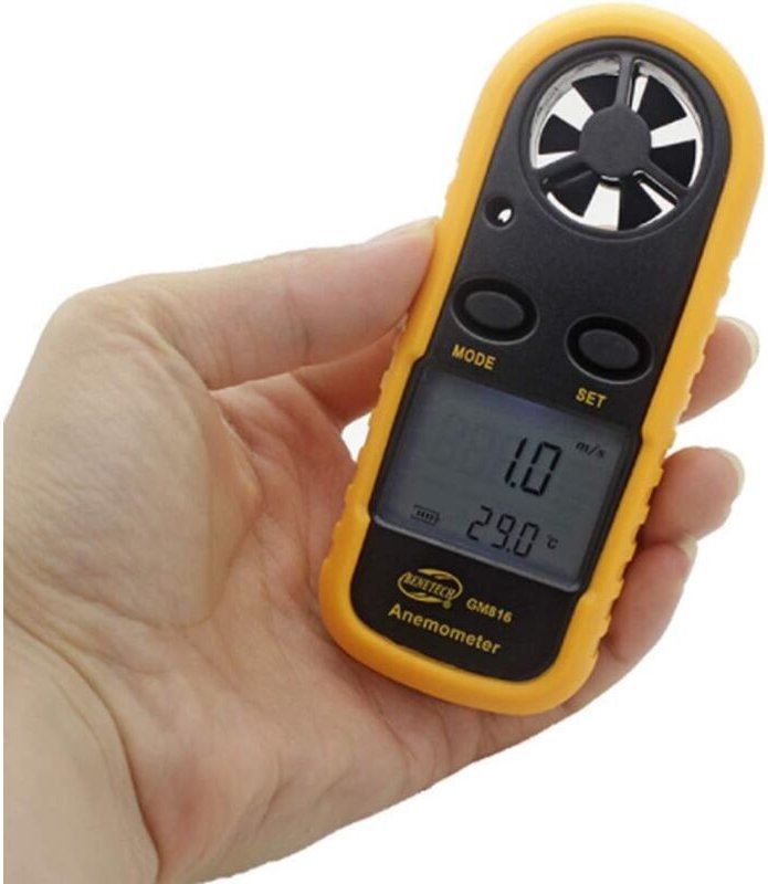 Ersandy - Digitales Anemometer-Anemometer mit hintergrundbeleuchtetem LCD-Display, das Luftgeschwindigkeit, Luftstrom un...
