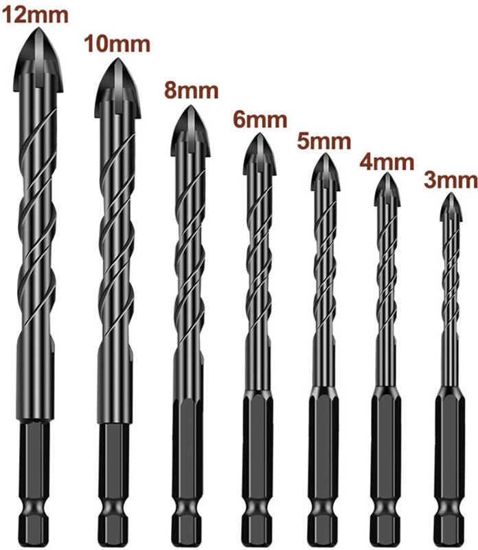 Sollbry - 7-teiliges 3–12 mm Fliesen- und Glasbohrer-Set, Mehrzweck-Wolframkarbid-Bohrer-Set für Porzellan, Keramik, Spi...
