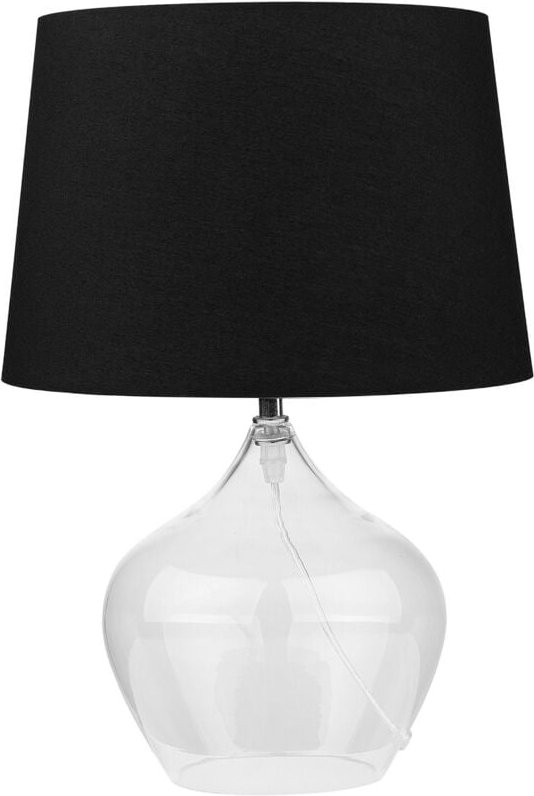 Tischlampe Transparent Glas 45 cm runder Stoffschirm Schwarz Vasenform Kabel mit Schalter Minimalistisches Design