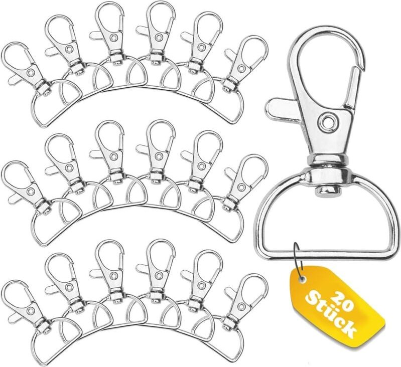Bluedeer - 20 Stück Schlüsselanhänger Karabiner, Schlüsselanhänger Clip Haken mit D-Ring Schlüsselringe Edelstahl für Ma...