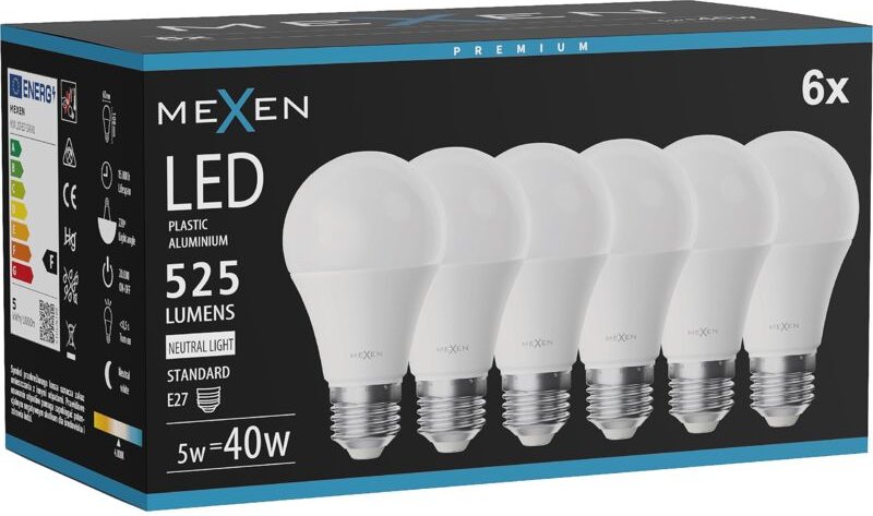Mexen Nova 6x LED-Lampe E27, A60, 5W, Neutral - 4000K, 525 lm - L100-E27-0540-01x06