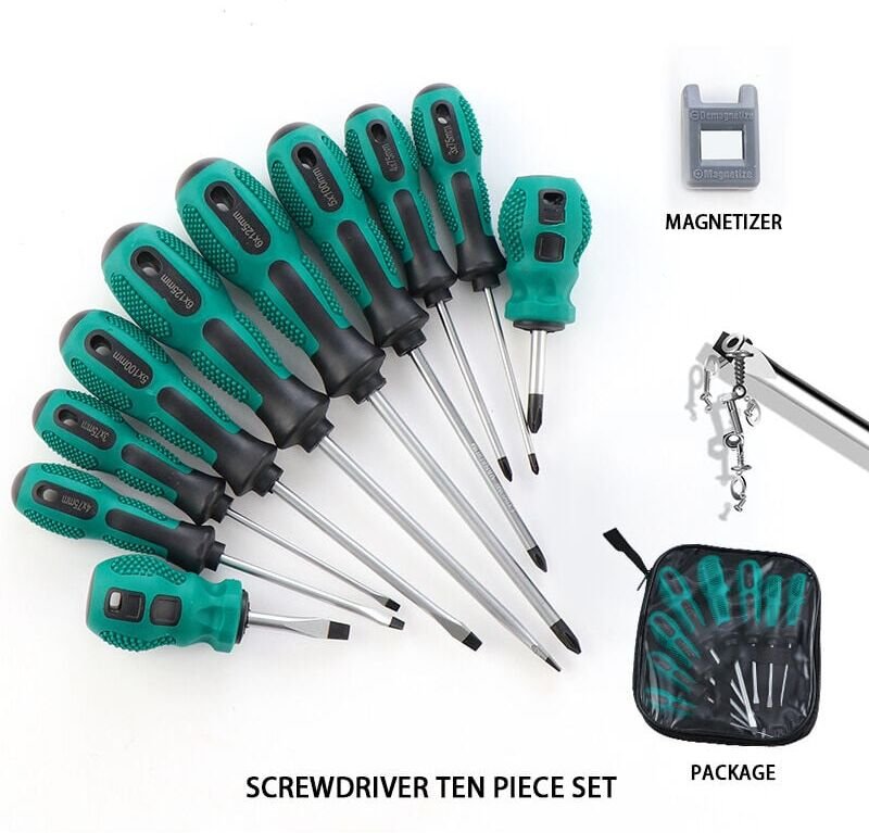 Magnetischer Schraubendrehersatz, 10-teiliger Profi Schraubendrehersatz aus Chrom-Vanadium-Stahl, 5 Schlitz- und 5 Kreuz...