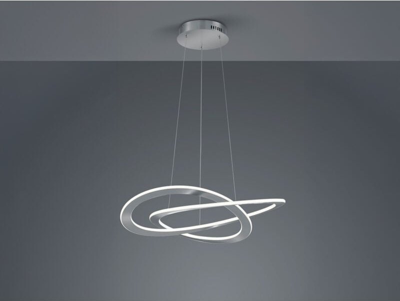 Große LED Pendellampe OAKLAND geschwungen mit Switch Dimmer Silber, Ø 71cm