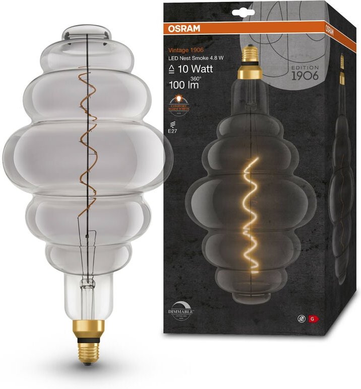 Osram - Vintage 1906 LED-Lampe mit Smoke-Tönung, 4,8W, 100lm, Bienenstock-Form mit 200mm Durchmesser & E27-Sockel, warmw...
