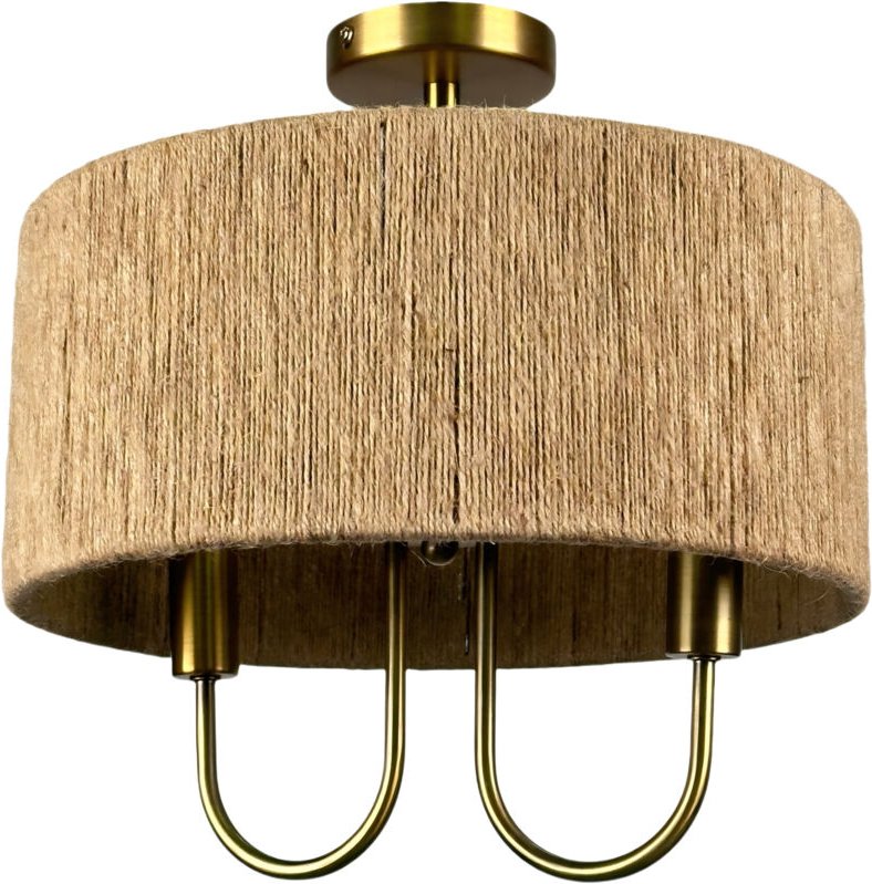 Relaxdays Deckenlampe, Papierseil, Metall, 2-flammig, HxD: 35x35 cm, E14, Boho Lampe, Schlaf- & Wohnzimmer, natur/bronze