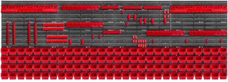 Werkstattwandregal, Wandplatten, 232 x 78 cm, Rot, 162 tlg. - Kadax