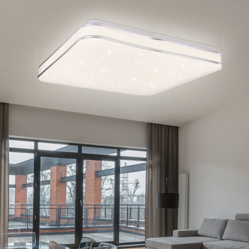 Led Deckenlampe Deckenleuchte Wohnzimmerlampe Metall Acryl weiß Chromring Sparkle Dekor, 24W 1800lm warmweiß, l 33,5 cm