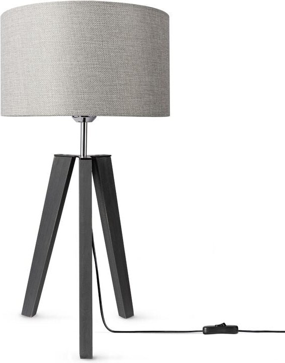 Paco Home - Tischleuchte Dreibein Nachttischlampe Stehlampe E27 Stoff Lampenschirm Uni Grau (Ø28cm), Tischleuchte - Schw...