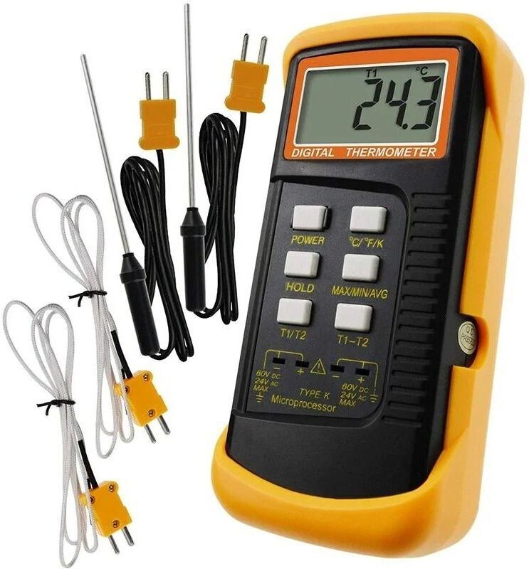 Typ-K-Thermometer mit 1300 °C Thermoelementsensor, Edelstahlkabel mit 4 Thermoelementen, misst in °C, °F und K