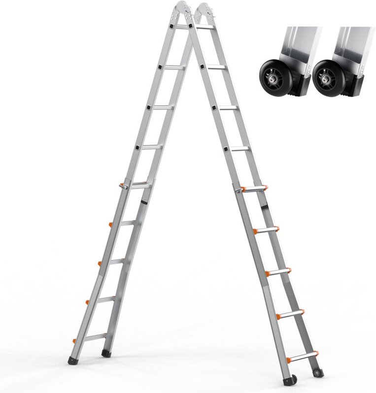 16,7 ft Teleskopleiter mit A-Rahmen, kompakte Ausziehleiter aus Aluminium, multifunktionale zusammenklappbare Wohnmobill...