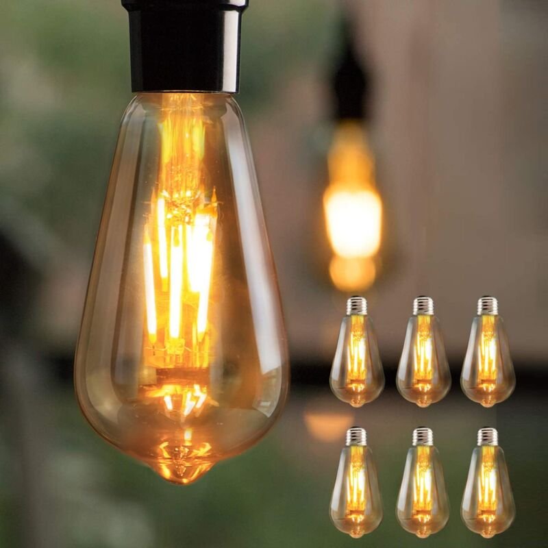 Thumbnail - Gbly - 6x led Vintage Edison Glühbirne E27 4W Retro Glühlampe ST64 Leuchtmittel led Filament Dekorative Lampen 2700K War...