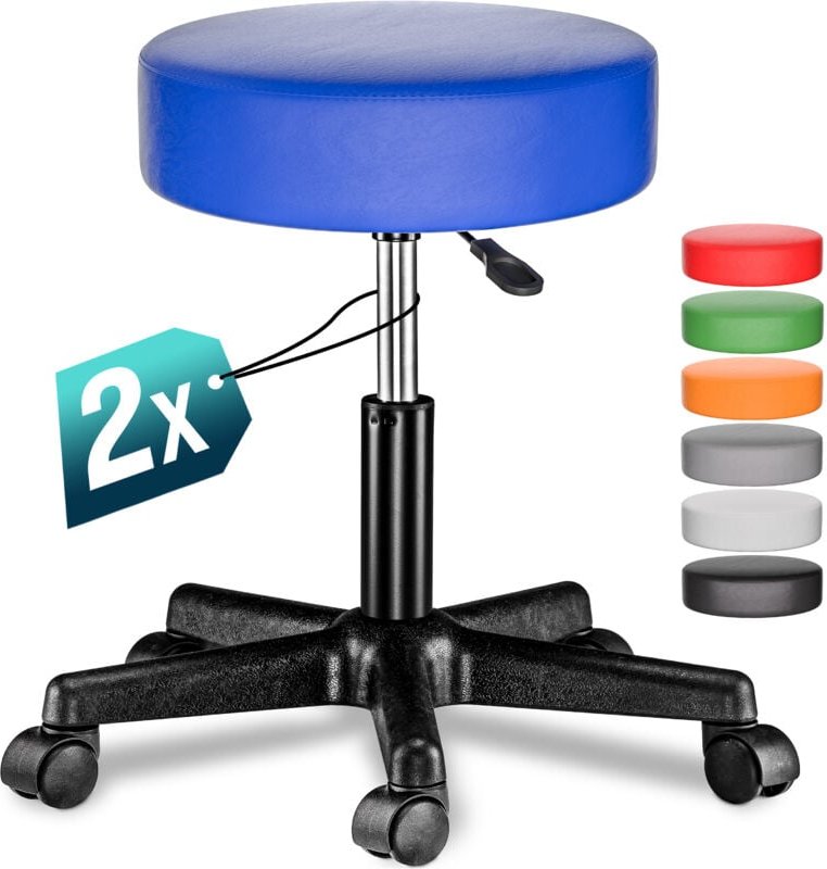 Rollhocker Höhenverstellbar 10cm Polsterung 46-60cm Sitzhöhe 360° drehbar Ø35cm rund Rollen Bürohocker Drehhocker Arbeit...