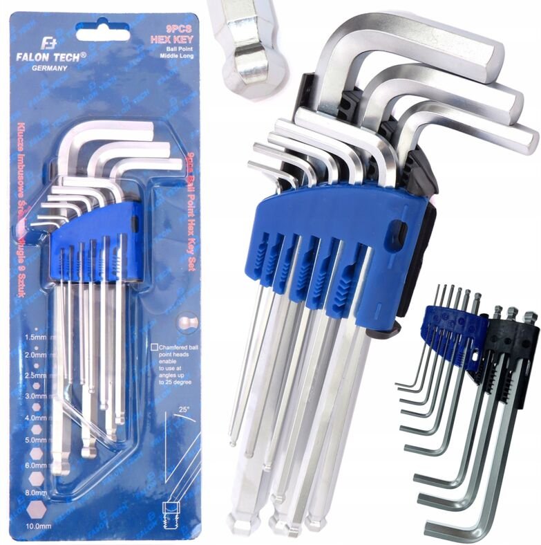 Inbusschlüssel L-förmig mit Kugelkopf kurz CrV 1-10 mm 9 Stück