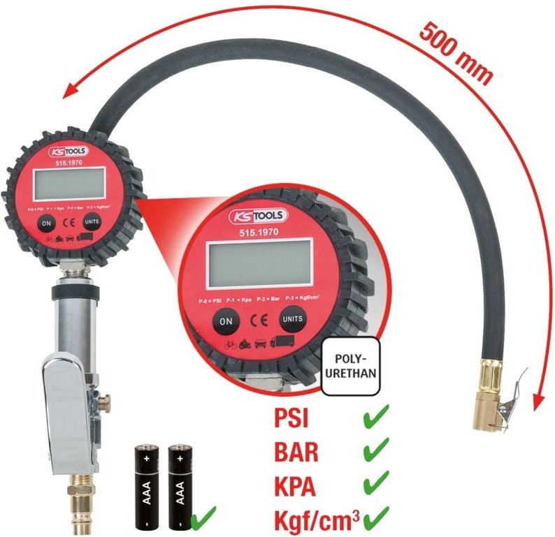 Ks Tools Digitaler Druckluft-Reifenfüllmesser,0-14bar