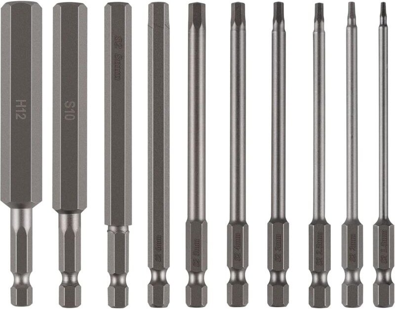 10 Stück 100 mm breite Inbusschlüssel 1,5–12 mm, Sechskant-Schraubendreher aus S2-Stahl, 1/4-Zoll-BTR-Bit