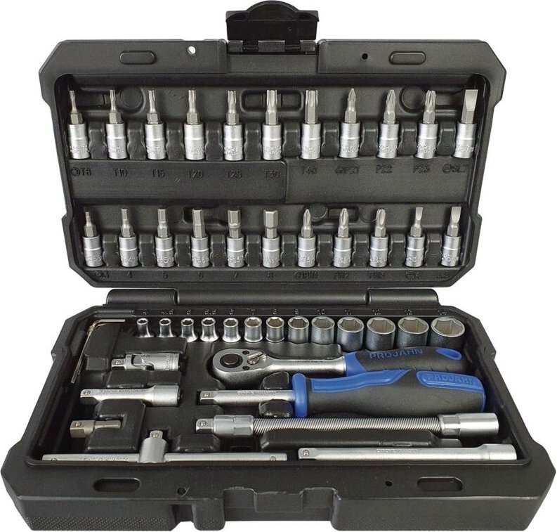 Projahn - proficraft, 1/4' Steckschlüssel Satz 46 Teile, mit 72 Zahn Knarre, im Koffer