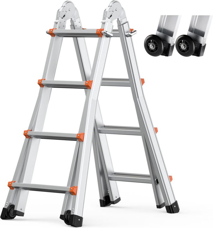 15 ft Teleskopleiter A-Rahmen, kompakte Aluminiumverlängerung, multifunktionale zusammenklappbare Wohnmobilleiter für Zu...