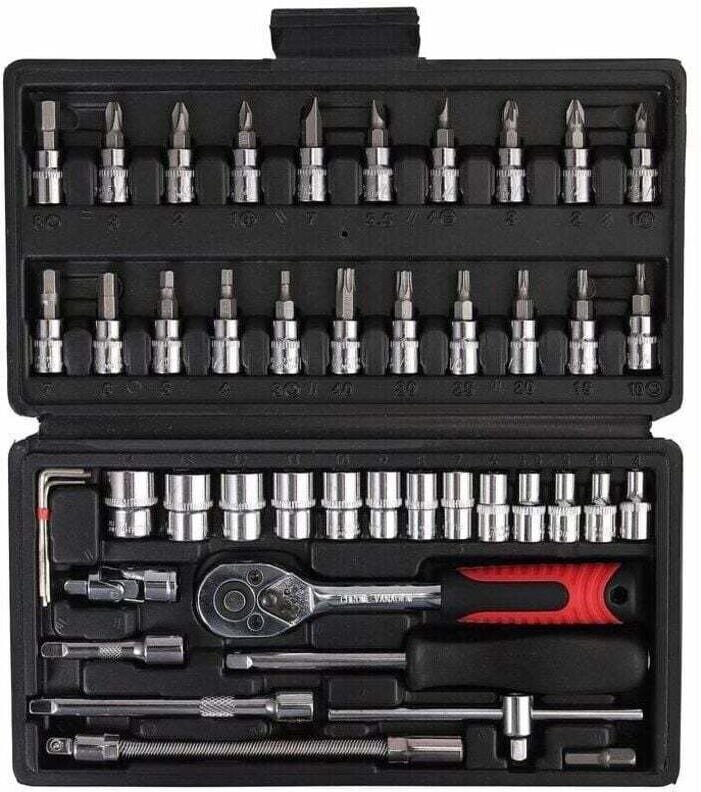 1/4"-Drehmomentschlüssel, voll einstellbarer Drehmomentschlüssel mit Ratschenkopf (5–25 Nm) und 46-teiliges Handwerkzeug...