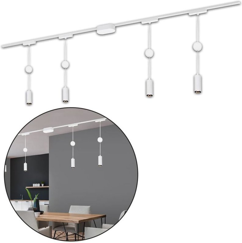 B.k.licht - Briloner Luxtrail Schienensystem, Komplettset, 4x led Pendel, Höhenverstellbar, Einspeisung, Weiß, 2 m
