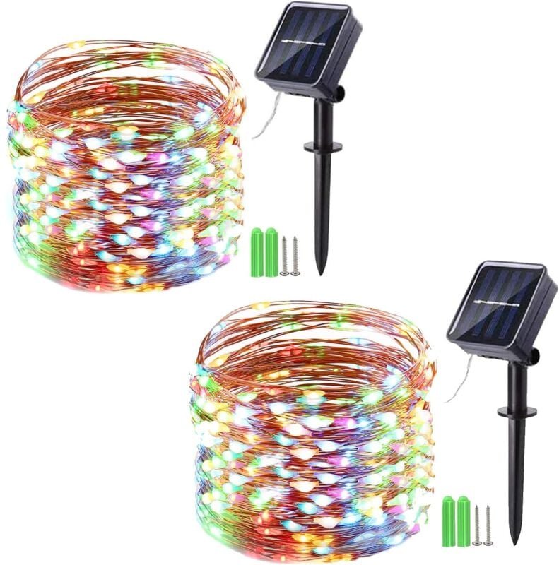 2er-Pack Solarleuchten für den Außenbereich, 10 m lange, 100 LED-Solar-Weihnachtslichter aus Kupferdraht mit 8 Modi für ...
