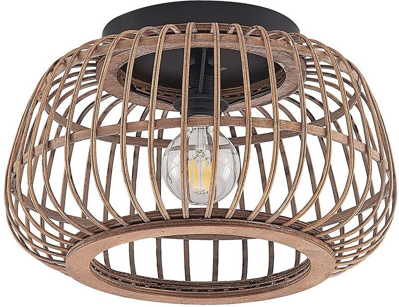Lindby - Bominio Deckenleuchte aus Rattan, 40 cm - Schwarz matt, Holz hell