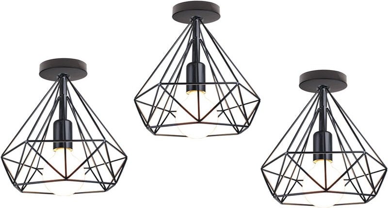 Deckenleuchte Vintage Semi-Flush Mount Deckenlampe mit Diamant Form Käfig Antik Licht E27 Lampenfassung für Loft Esszimm...