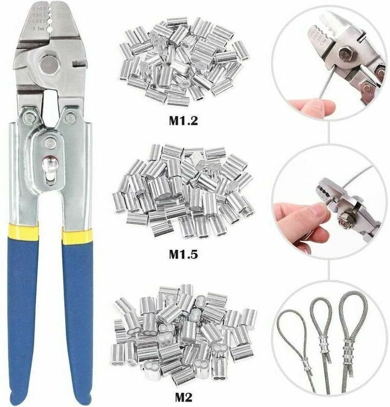 Gabrielle - Crimpzange für Drahtseile bis 2,2 mm mit 150 Aluminium-Doppelcrimphülsen in 3 Größen