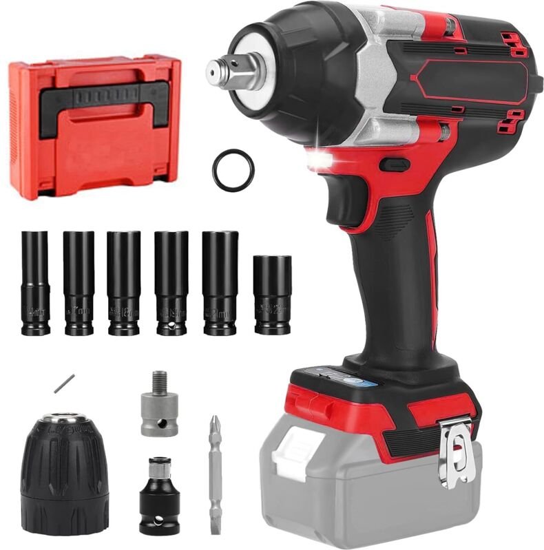 Akku-Schlagschrauber, 1000 Nm, bürstenloser Motor, 1/2"Anschluss, kompatibel mit Makita 18V-Akkus, elektrischer Schlagsc...