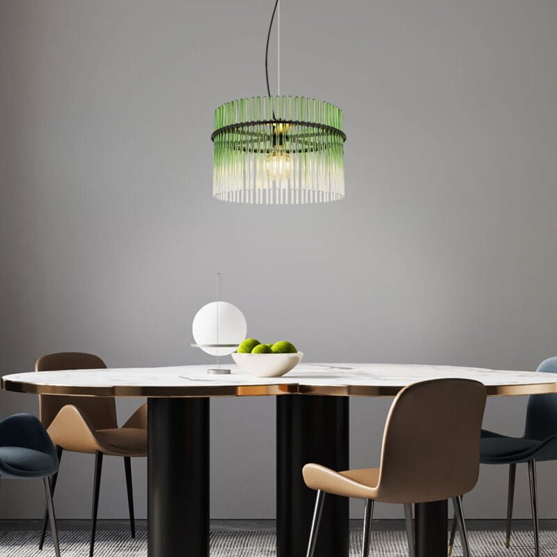 Pendellampe Glas grün klar Esstischleuchte Hängelampe Wohnzimmerleuchte, Metall schwarz, E27 Fassung, DxH 40x150 cm