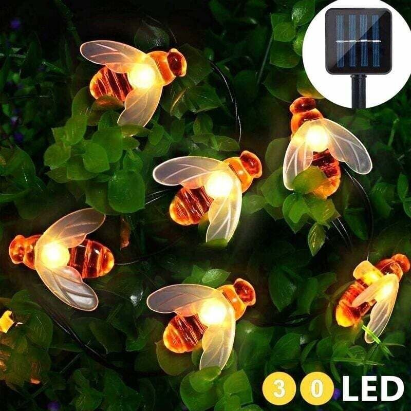 Bienen-Lichterkette, 20 Fuß, solarbetriebene 30-LED-Außenleuchte, wasserdichte Lichterkette, dekoratives Hummellicht für...