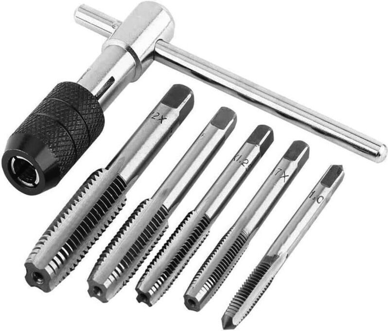 Mesee 6-teiliger Gewindebohrer-Satz, verstellbarer Ratschen-Gewindebohrer mit T-Griff, metrischer T-Gewindebohrer für Ma...