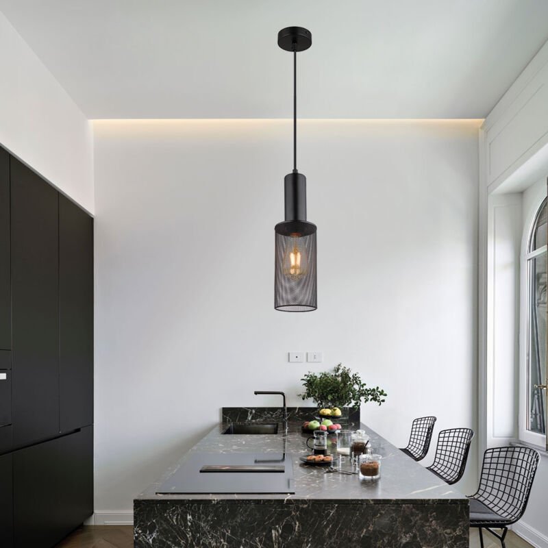 Pendellampe Wohnzimmerleuchte Esstischlampe Industriel Hängelampe schwarz, Metall, 1x E27, DxH 10 x 120 cm