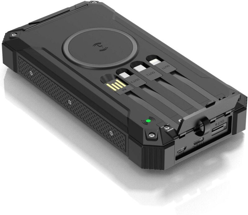 Powerbank 20000 mah solar cell 4 cables wireless charging black