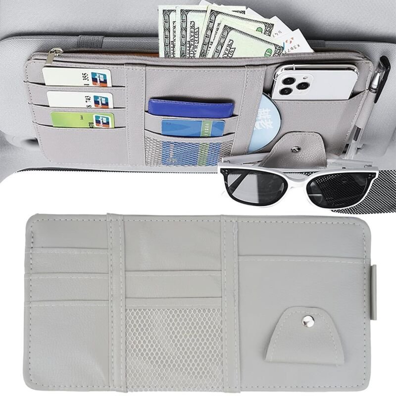 Organizer für die Sonnenblende im Auto, Lederausstattung, 31 x 15,5 cm, Organizer für Sonnenbrille, Kartenhalter, Aufbew...